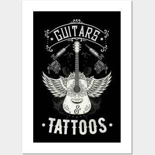 Guitars And Tattoos Vintage Guitarist Tattooed Posters and Art